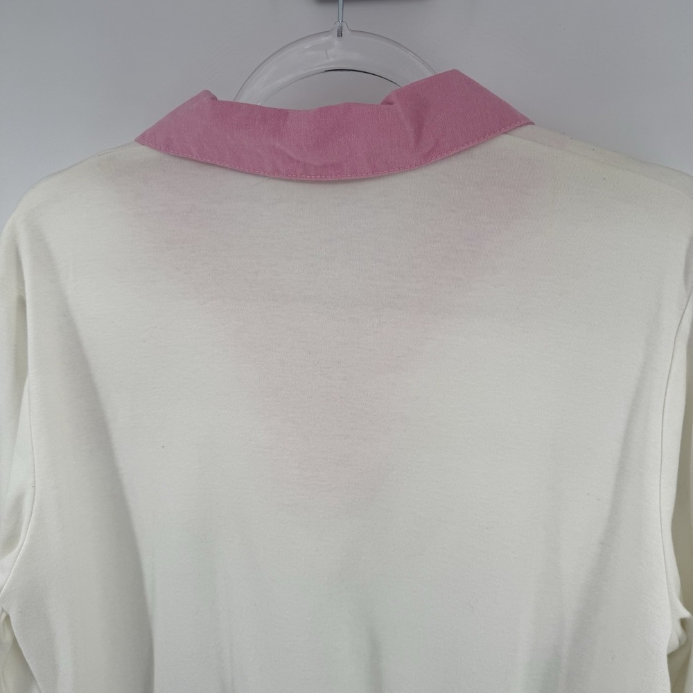 VTG 90s Beach Coastal Preppy White Pink Graff Collared Sweater Top Grandmacore - Picture 11 of 16